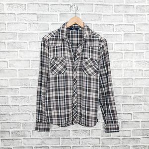 Railcar Fine Goods Western Pearl Snap Shirt Gray Plaid Size Medium Made in USA